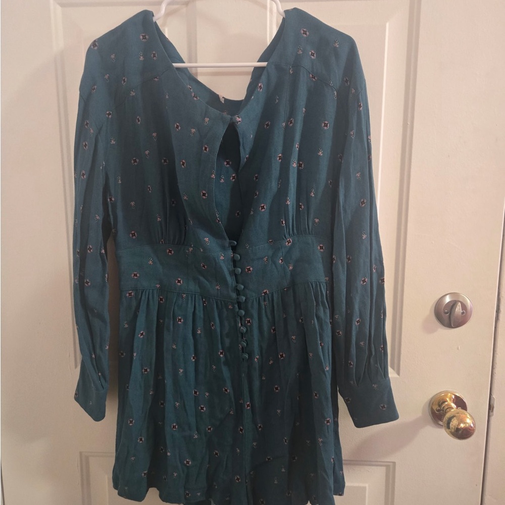 Free People Teal Floral Button-Up Romper
